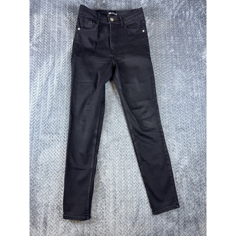 Zara Jeans Womens 6 Black Denim Dark Wash Cotton Stretch Mid Rise Skinny Leg